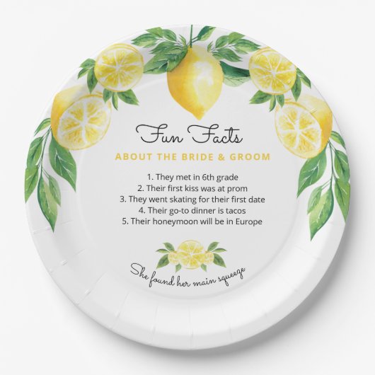 おもしろいファクトレモンブライダルシャワー紙プレート ペーパープレート (正面)