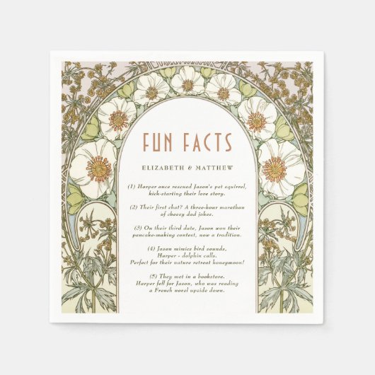 おもしろいファクトヴィンテージ結婚アールヌーボー スタンダードカクテルナプキン (正面)