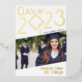 おもしろいファクト写真はっきりしたスクリプトクラス2023卒業 箔招待状 (正面)