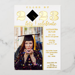 おもしろいファクト写真はっきりしたスクリプトクラス2023卒業 箔招待状