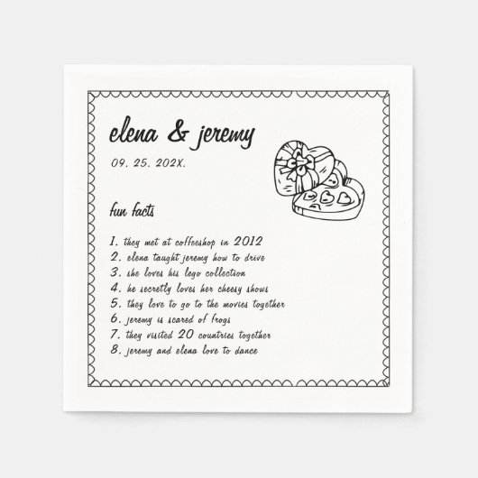 おもしろいファクト図解入りの、写真付きのハンドウェディングパーティナプキン スタンダードカクテルナプキン (正面)