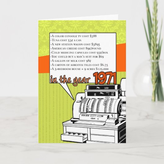 おもしろいファクト誕生日- 1971年の生活費 カード (正面)