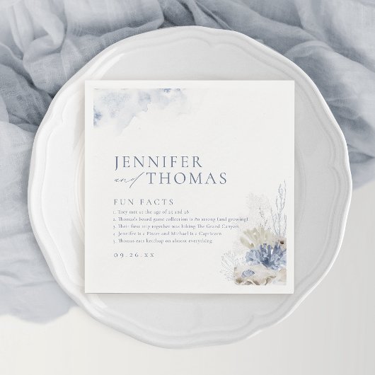 おもしろいファクト青いサンゴとシーシェルビーチ結婚式 スタンダードカクテルナプキン