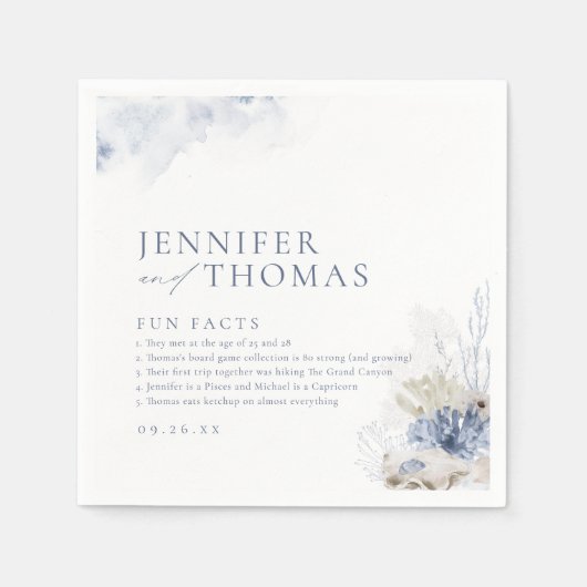 おもしろいファクト青いサンゴとシーシェルビーチ結婚式 スタンダードカクテルナプキン (正面)