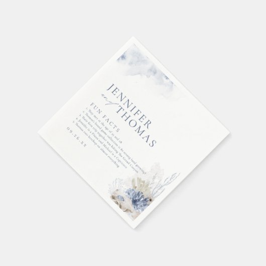 おもしろいファクト青いサンゴとシーシェルビーチ結婚式 スタンダードカクテルナプキン (角)