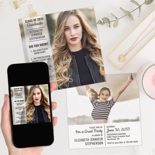 おもしろいファクト2写真モダンの発表 招待状