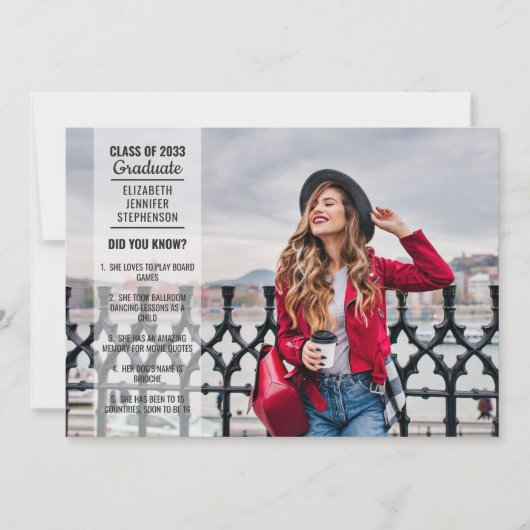 おもしろいファクト2写真モダントレンディー大学の卒業 招待状 (正面)