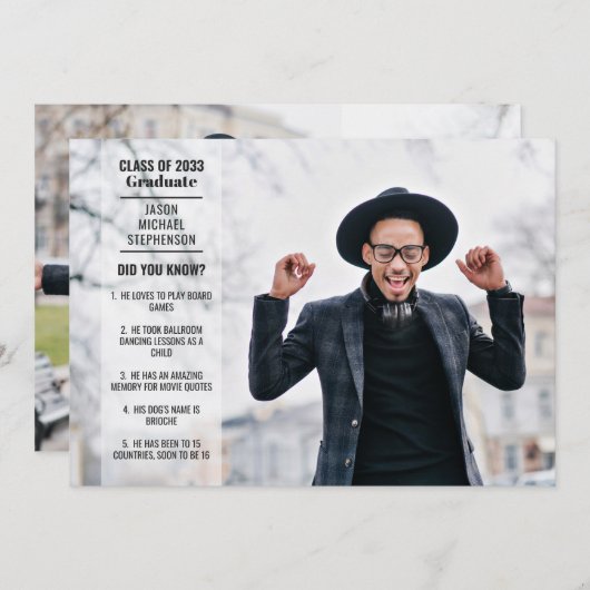 おもしろいファクト2写真モダントレンディー大学の卒業 招待状 (正面/裏面)