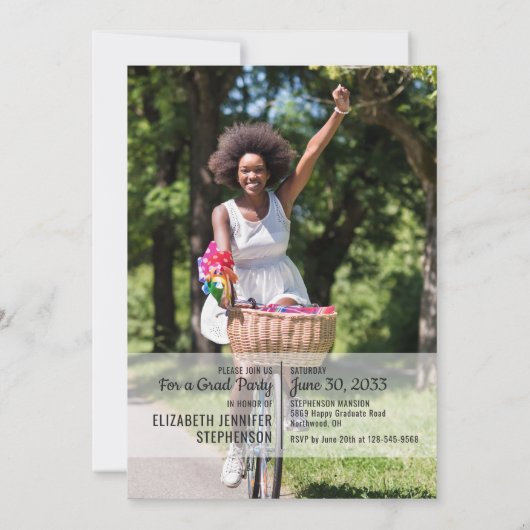 おもしろいファクト2写真モダン卒業 招待状 (裏面)