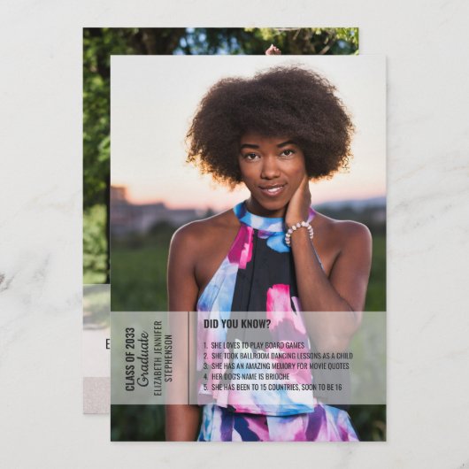 おもしろいファクト2写真モダン卒業 招待状 (正面/裏面)