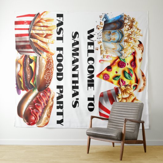 おもしろいファストフードハンバーガーピザフードトラック誕生日 タペストリー (インサイチュ(横))