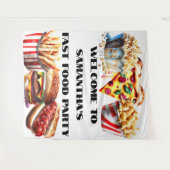 おもしろいファストフードハンバーガーピザフードトラック誕生日 タペストリー (正面(横))