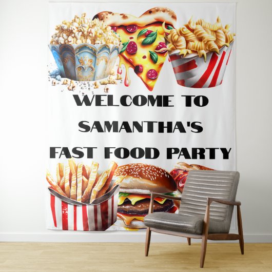 おもしろいファストフードハンバーガーピザフードトラック誕生日 タペストリー (インサイチュ)