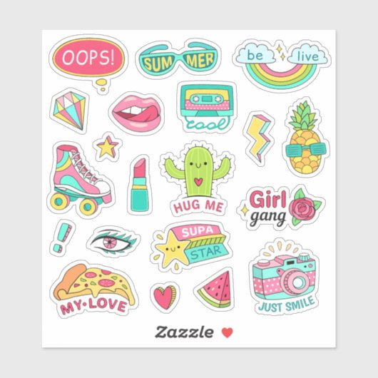 おもしろいファッション10代の女の子カラフルかわいい漫画 シール (シート)