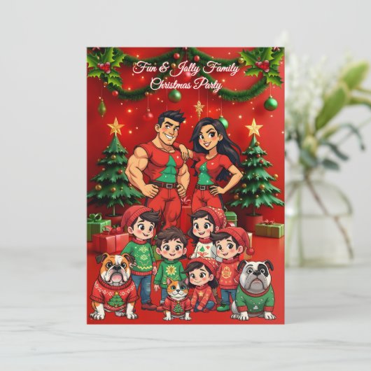 おもしろいファミリークリスマスパーティー醜いセーターのペット 招待状 (スタンド正面)