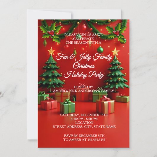 おもしろいファミリークリスマスパーティー醜いセーターのペット 招待状 (裏面)