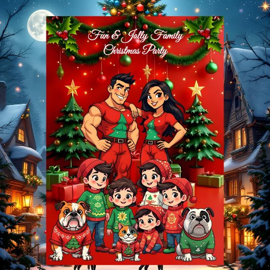 おもしろいファミリークリスマスパーティー醜いセーターのペット 招待状