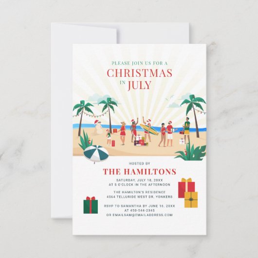 おもしろいファミリー夏パーティー 招待状 (正面)