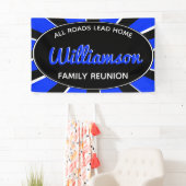 おもしろいファミリー懇親会ギャザリングブルーレトロ 横断幕 (インサイチュ)