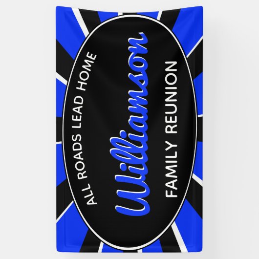 おもしろいファミリー懇親会ギャザリングブルーレトロ 横断幕 (縦)