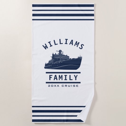 おもしろいファミリー懇親会サマーバケーションシークルーズシップ ビーチタオル (正面)