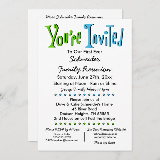 おもしろいファミリー懇親会パーティー又はイベント招待状 招待状 (正面/裏面)