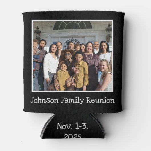 おもしろいファミリー懇親会フォトパーソナライズされた白黒 缶クーラー (正面)