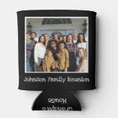 おもしろいファミリー懇親会フォトパーソナライズされた白黒 缶クーラー (裏面)