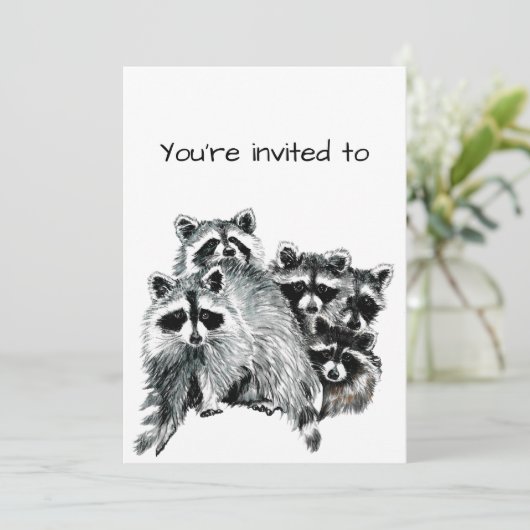 おもしろいファミリー懇親会ラクーンアニマルファミリーアート 招待状 (スタンド正面)