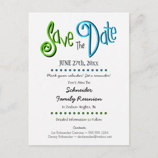 おもしろいファミリ懇親会またはパーティー保存日付 案内ポストカード