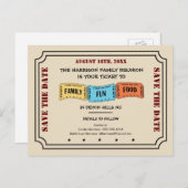 おもしろいファミリ懇親会チケットの保存 案内ポストカード (正面/裏面)