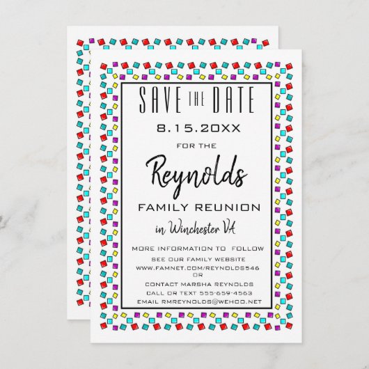 おもしろいファミリ懇親会日付招待状カードの保存 招待状 (正面/裏面)