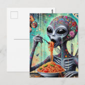 おもしろいファンキーエイリアン食べズスパゲッティコラージュ ポストカード (正面/裏面)