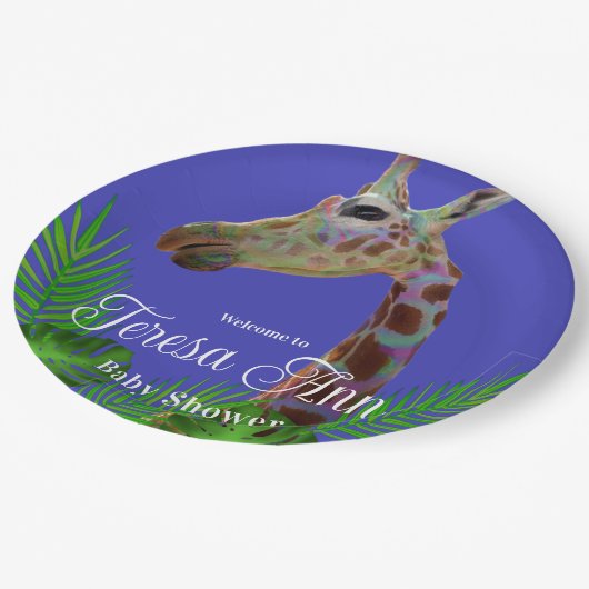 おもしろいファンキーカラフルキリン ペーパープレート (アングル)