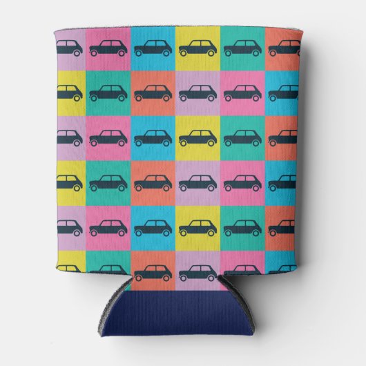 おもしろいファンキーチェッカーボードミニクーパー 缶クーラー (正面)