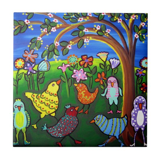 おもしろいファンキーバカラフルーズお洒落フォークアートタイル タイル (正面)