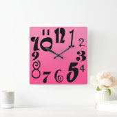 おもしろいファンキー番号 – ショッキングなピンク色のグラデーション スクエア壁時計 (ホーム)