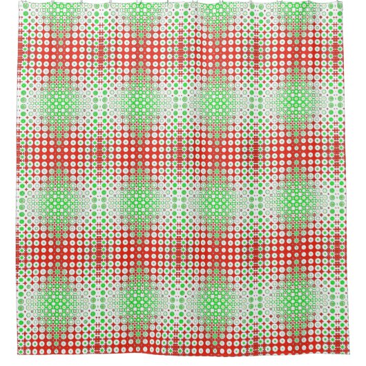 おもしろいファンキー、レトロ緑、赤、黄色 シャワーカーテン (正面)