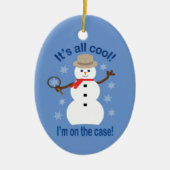 おもしろいファンシーで全てのクール雪だるま刑事 セラミックオーナメント (正面)