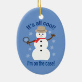 おもしろいファンシーで全てのクール雪だるま刑事 セラミックオーナメント (裏面)