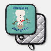 おもしろいファンシーで全てのクール雪だるま刑事 鍋敷き (正面/裏面)