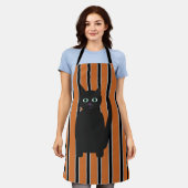 おもしろいファンシーとハロウィン黒猫 エプロン (着用した状態)