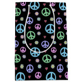 おもしろいファンシーと平和サイン、花とハート ミディアムペーパーバッグ (正面)