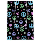 おもしろいファンシーと平和サイン、花とハート ミディアムペーパーバッグ (裏面)