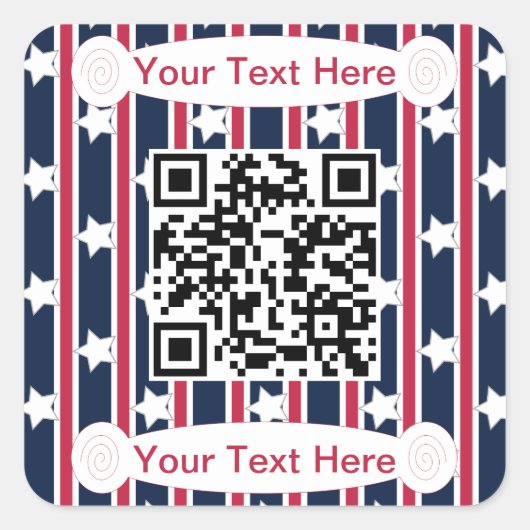 おもしろいファンシーと愛国的なスターとストライプQR スクエアシール (正面)