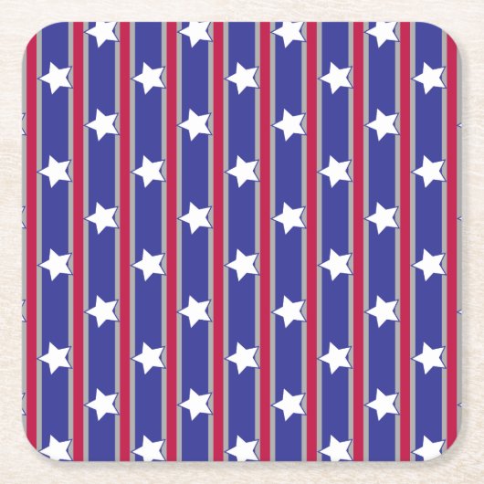 おもしろいファンシーと愛国的な星条旗 スクエアペーパーコースター (正面)