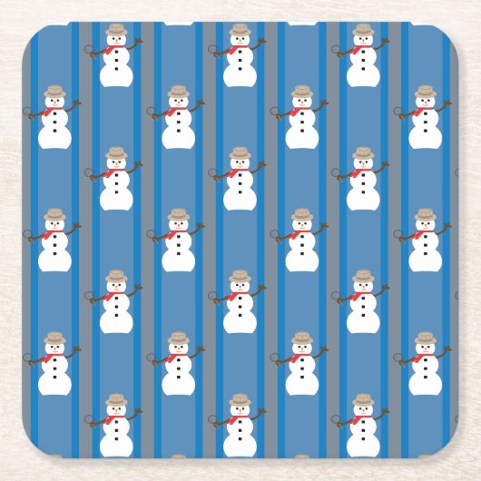 おもしろいファンシー雪だるま刑事 スクエアペーパーコースター (正面)