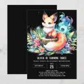 おもしろいファンタジーキツネ誕生日デジタル 招待状 (正面/裏面)