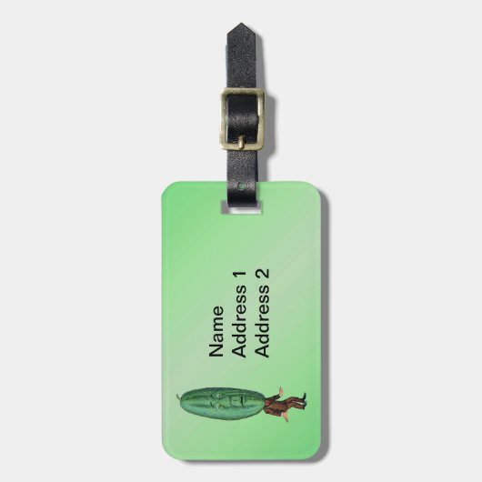 おもしろいファンタジーグリーンピックヘッドマン ラゲッジタグ (正面縦)