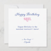 おもしろいファンタジーマーメイドをテーマにした子供の誕生日ケーキ カード (裏面)